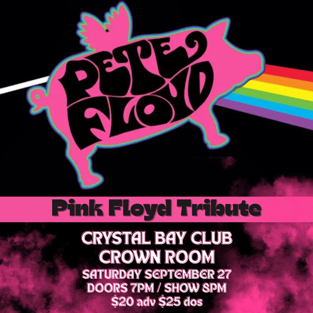 ***NEW SHOW ANNOUNCEMENT***
PETE FLOYD will be gracing the Crown Room Stage on September 27, 2025

Driven by two lead guitarists of the same name, Pete Floyd is an 8-piece all-star ensemble of seasoned Bay Area, CA.

🎟️Tickets on Sale, July 11th at 10 AM🎟️