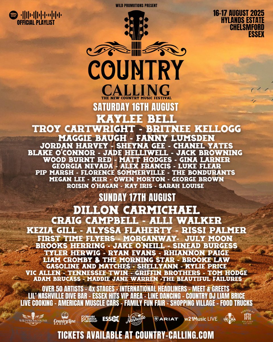 CRoutesNews's tweet image. Country music comes to Essex this summer, Country Calling UK Festival (16th - 17th August 2025)
Check out all the Day Splits/ Stages
Test drive the acts with 122 song YouTube playlist
#CountryCallingUK
BLOG POST
countryroutesnews.blogspot.com/2025/07/countr…