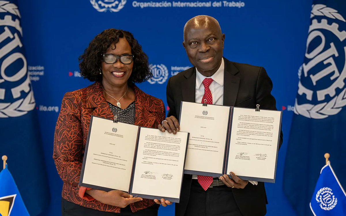 ✅ Santa Lucía 🇱🇨 ratifica los Convenios núms. 138 y 187 y completa así la ratificación de los 10 convenios fundamentales de la OIT.

Todos los países del Caribe han ratificado ya el C138.

Más información🔗 ilo.org/es/resource/ne…