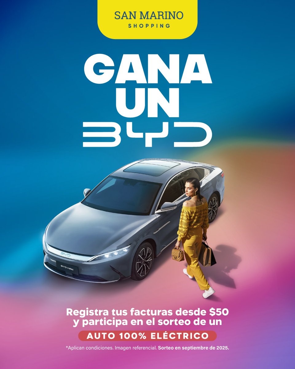 [REGISTRA Y GANA] Registra las facturas de tus compras desde $50 de cualquiera de tus marcas favoritas en #SanMA y participa en el sorteo de un auto 100% eléctrico.

*Aplican términos y condiciones
*Sorteo en Septiembre