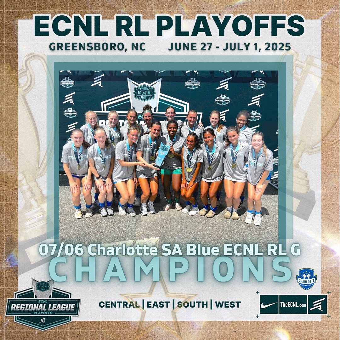 Charlotte Soccer Academy (@csa_soccer) on Twitter photo Let’s hear it for the CHAMPIONS! 🏆
07/06 Charlotte SA Blue <a href="/ECNLgirls/">ECNL Girls</a> RL are the U18/19 ECNL Regional League Girls Playoffs - East Champions!!!
#csaproud #csaecnlrlgirls #postseason #playoffs #champions #charlottesocceracademy Let’s hear it for the CHAMPIONS! 🏆
07/06 Charlotte SA Blue <a href="/ECNLgirls/">ECNL Girls</a> RL are the U18/19 ECNL Regional League Girls Playoffs - East Champions!!!
#csaproud #csaecnlrlgirls #postseason #playoffs #champions #charlottesocceracademy