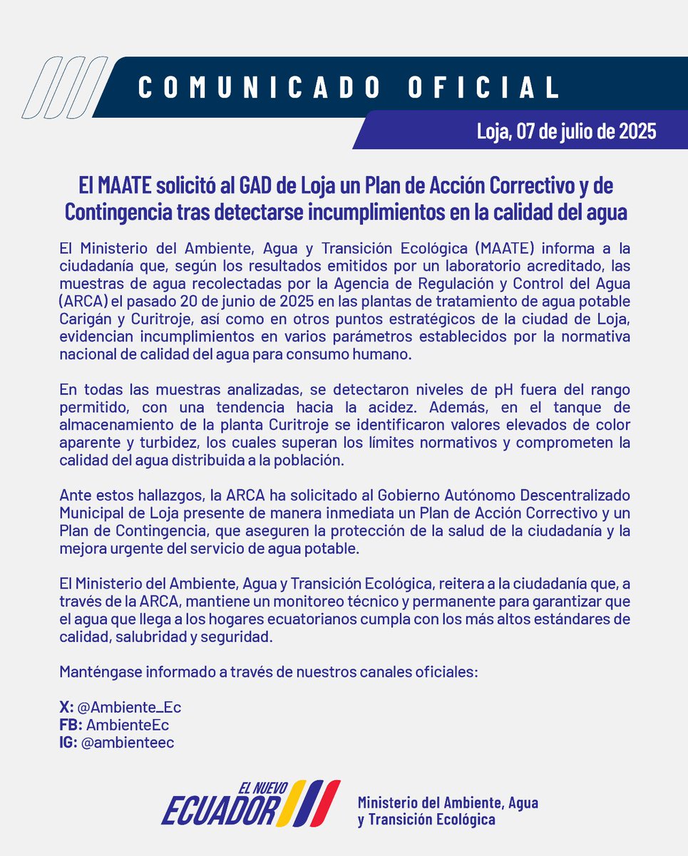 📍COMUNICADO | El Ministerio del Ambiente, Agua y Transición Ecológica informa a la ciudadanía.