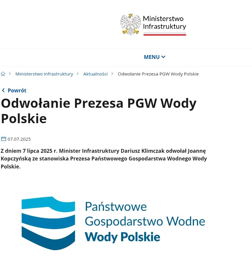 Gregory Waligora (@lordmacgreg) on Twitter photo Minister Infrastruktury <a href="/DariuszKlimczak/">Dariusz Klimczak</a> odwołał właśnie prezesa PGW Wody Polskie - Joannę Kopczyńską #WodyPolskie #zmiany Minister Infrastruktury <a href="/DariuszKlimczak/">Dariusz Klimczak</a> odwołał właśnie prezesa PGW Wody Polskie - Joannę Kopczyńską #WodyPolskie #zmiany