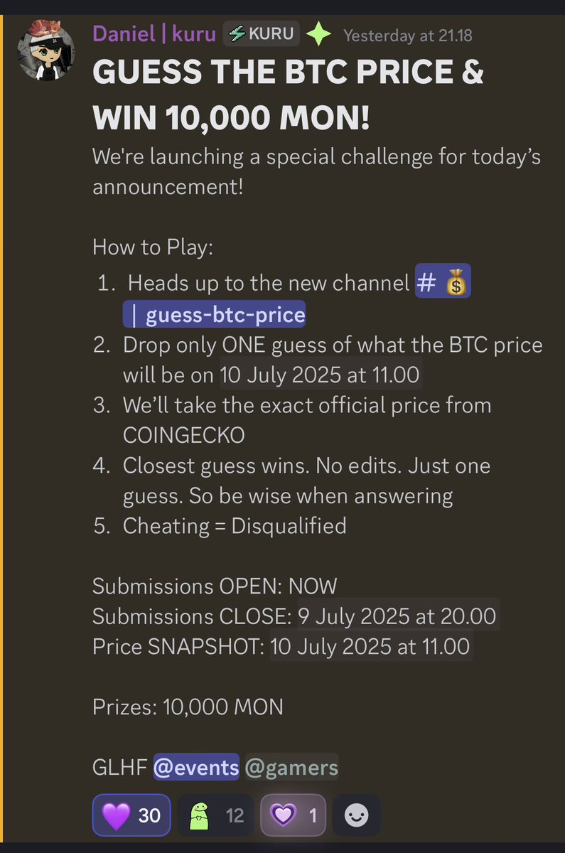 Btw 10000 MON event in Kuru discord