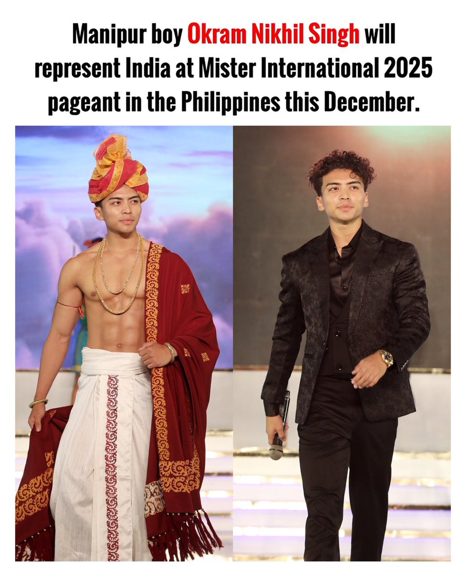 PageantTimes's tweet image. It’s Official ! Okram Nikhil Singh from Manipur is Mister International India 2025. 

14th Set Wet Mega Mister North East Winner Nikhil is officially awarded Mister International India 2025 title by Mega Entertainment