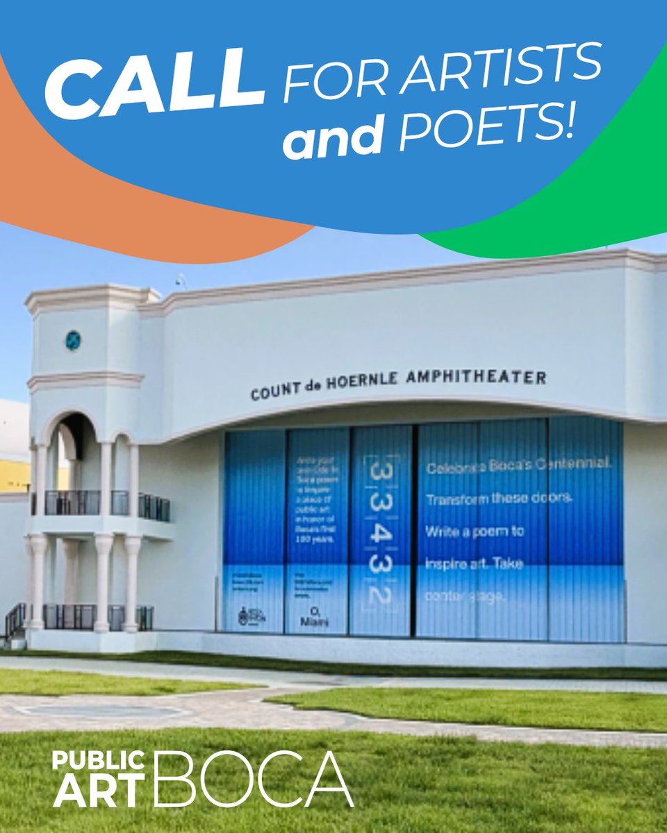 Reminder! As part of the City’s Centennial Celebration, we’re inviting local artists and poets to take part in a new, permanent 'Ode to Boca' mural at the Mizner Park Amphitheater stage doors.

🎨 Artists: There’s still time to submit your qualifications! We're looking for South