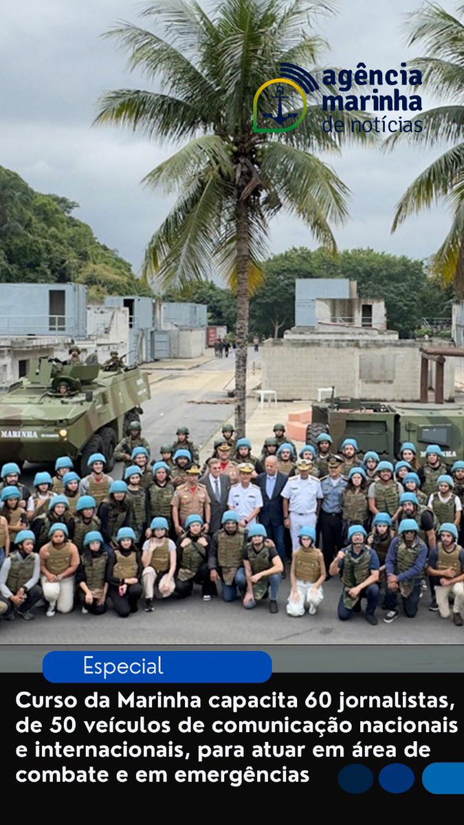 Curso da Marinha capacita 60 jornalistas, de 50 veículos de comunicação nacionais e internacionais, para atuar em área de combate e em emergências.

➡️ Saiba mais: agencia.marinha.mil.br