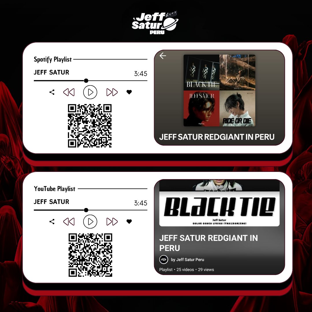 jeffsaturperu's tweet image. [ 𝐑𝐄𝐃𝐆𝐈𝐀𝐍𝐓 𝐈𝐍 𝐏𝐄𝐑𝐔: 𝐏𝐋𝐀𝐘𝐋𝐈𝐒𝐓 𝐃𝐄𝐋 𝐂𝐎𝐍𝐂𝐈𝐄𝐑𝐓𝐎 ]

¡Hola Satss! A pocos días del concierto, les dejamos aquí las playlist de Spotify y Youtube para que puedan prepararse para el gran día 🪐❤️

#JeffSatur #RedGiant #RedGiantTour #RedGiantInPeru