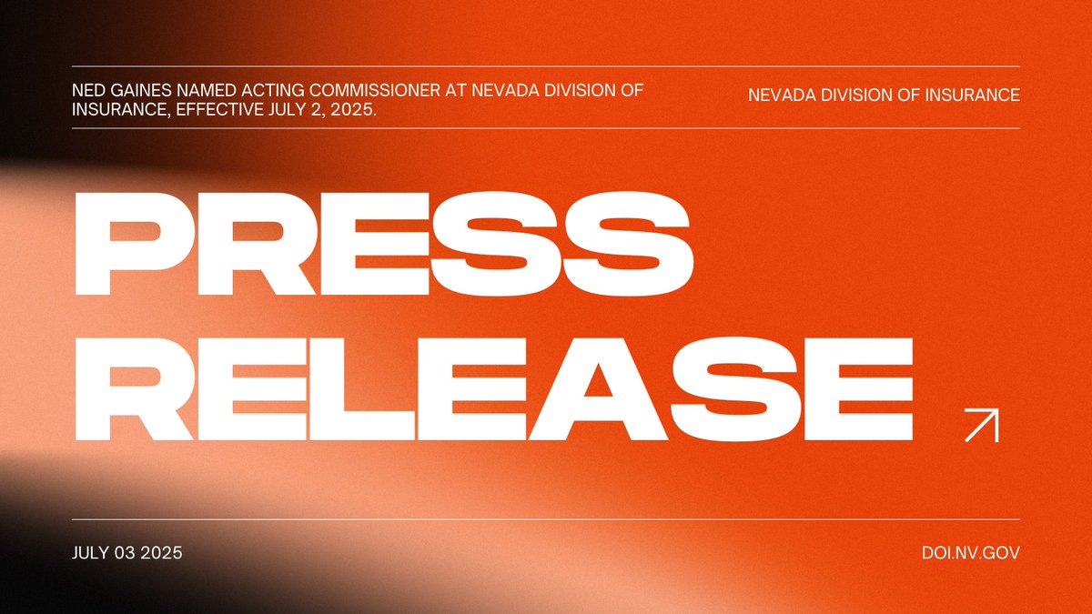 nevadadoi's tweet image. The Nevada Division of Insurance announces the appointment of Ned Gaines as Acting Commissioner, effective July 2, 2025. Read the release: doi.nv.gov #NevadaInsurance