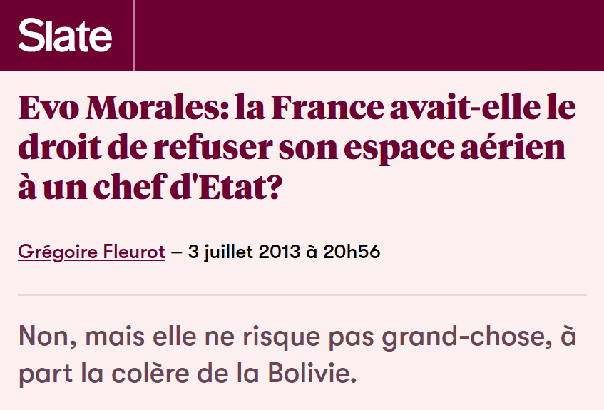 Qui se souvient qd la France a interdit le survol de son territoire au président bolivien pour ne pas fâcher les 🇺🇸 après des rumeurs sur la présence de Snowden à bord ?
Aujourd'hui, elle refuse de l'interdire à Netanyahu, sous mandat d'arrêt intl. pour CRIMES CONTRE L'HUMANITÉ