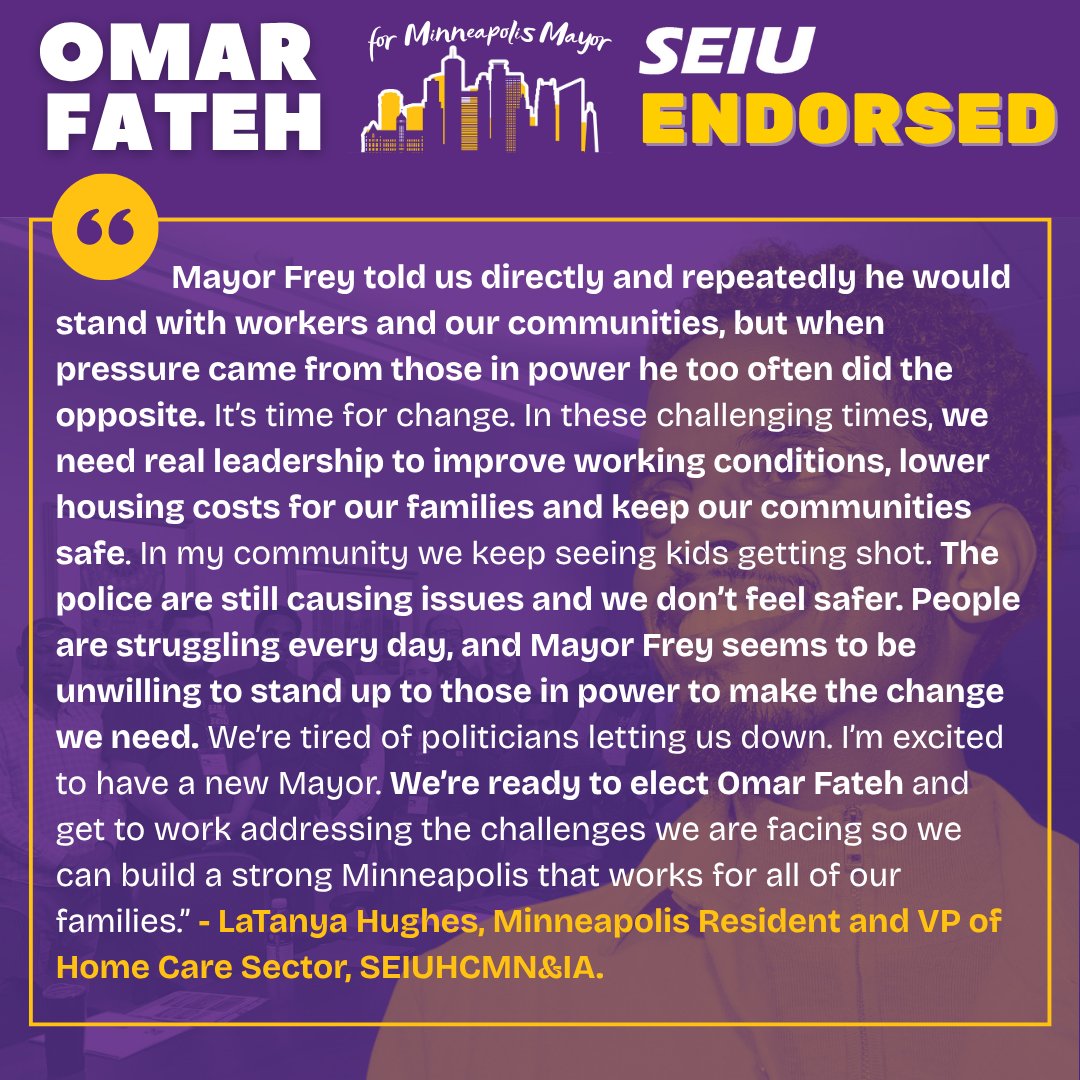 (6/9) LaTanya Hughes, a Minneapolis resident on the north side for 25 years and Vice President of the Home Care Sector on the SEIU Healthcare MN &amp; IA Executive Board, shared the belief about the need for change in the city after eight years of the current Mayor:
