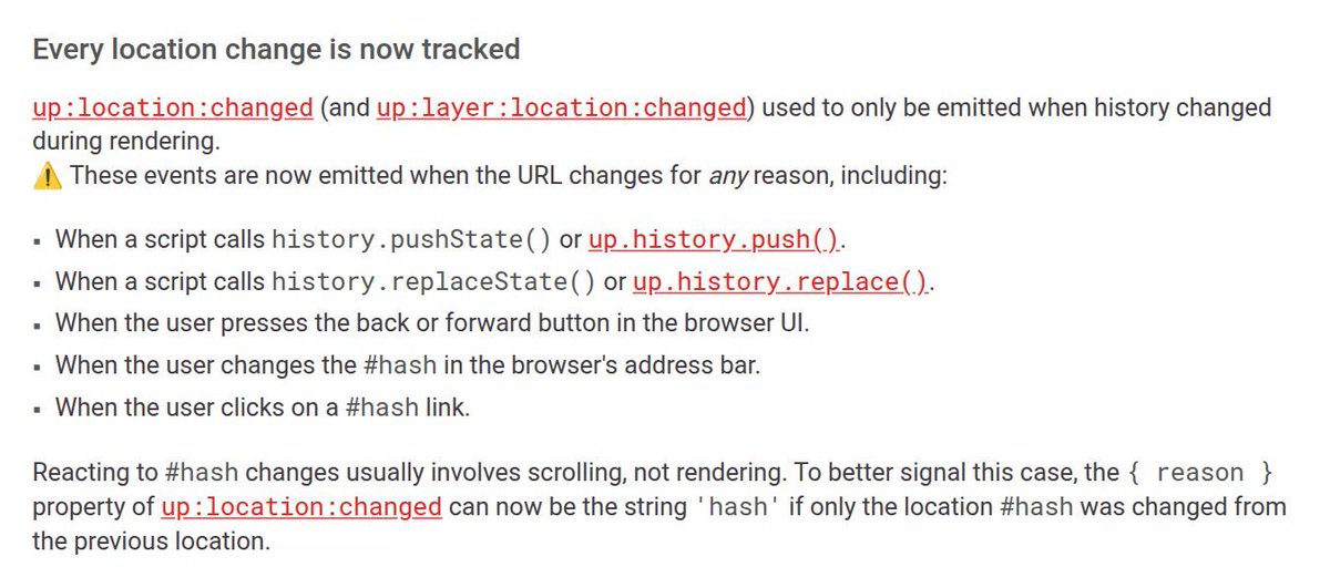 Location change event are now emitted when history changes for *any* reason, not only when rendering.