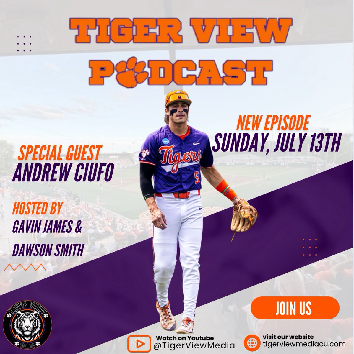 Excited to announce that former <a href="/ClemsonBaseball/">Clemson Baseball</a> shortstop Andrew Ciufo will be joining <a href="/SmittyFlix/">Dawson</a> and myself this Sunday as a special guest on the @TigerViewMedia podcast, stay tuned #Clemson