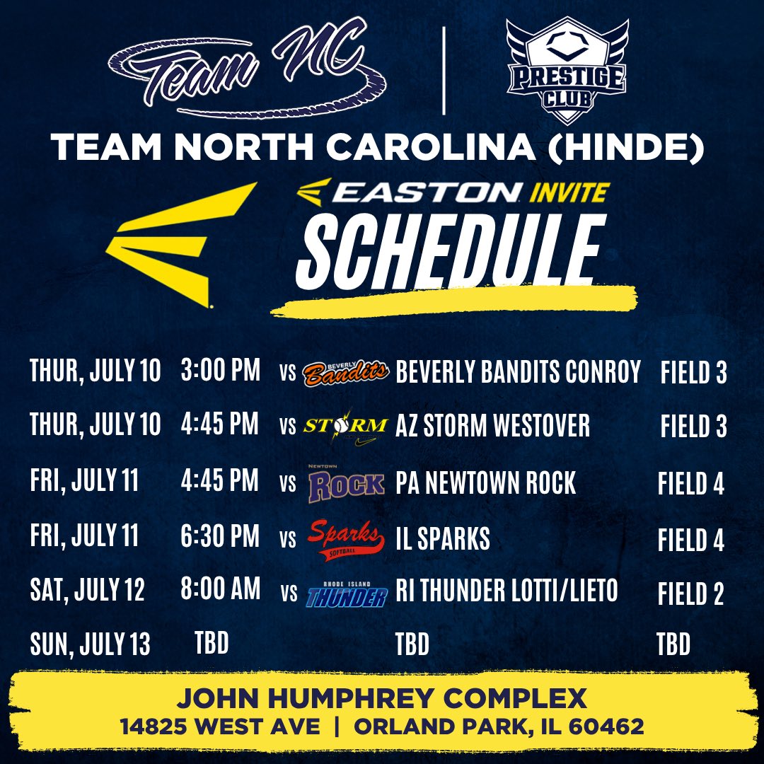 Team North Carolina (Hinde) (@teamnchinde) on Twitter photo Excited for our second trip to Orland Park, IL for the <a href="/ERIStourney/">Easton Invite</a>! Hope to see you there! #TeamNC Excited for our second trip to Orland Park, IL for the <a href="/ERIStourney/">Easton Invite</a>! Hope to see you there! #TeamNC