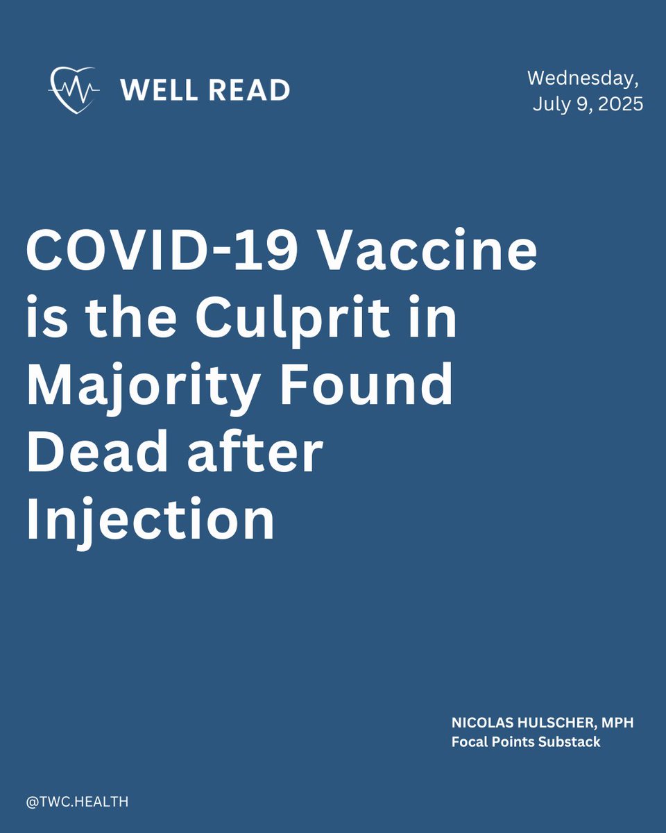 twc_health's tweet image. COVID-19 Vaccine is the Culprit in Majority Found Dead after Injection
Hulscher et al have published the largest accumulation of autopsy result in deaths after COVID-19 vaccination. From a total of 325 cases, independent review found the COVID-19 vaccine was the cause of death…