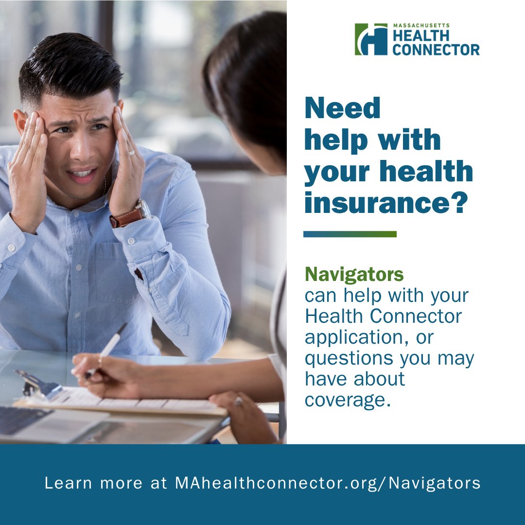HealthConnector's tweet image. Need help with your health insurance? Navigators provide community-based eligibility and enrollment assistance to the uninsured and current Health Connector members across Massachusetts. Learn more at MAhealthconnector.org/navigators