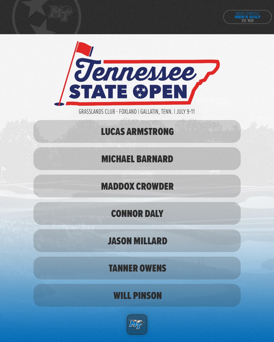MT_MGolf's tweet image. Good luck to our Blue Raiders competing in the State Open this week!
#TrueBlue