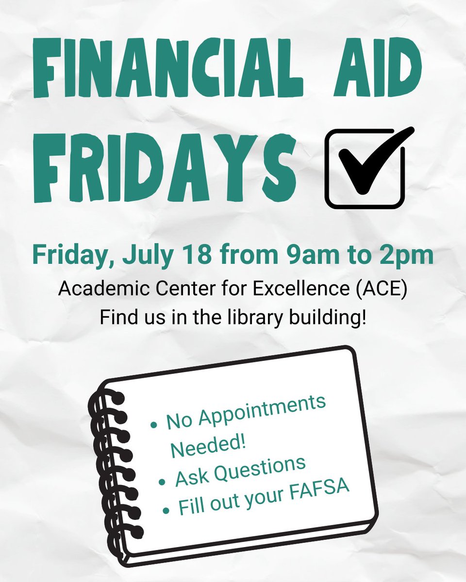 Our next #FinancialAid Friday is just one week away! Drop in anytime from 9am to 2pm to get your questions answered, fill out your #FAFSA form and meet our friendly team in the Academic Center for Excellence (ACE)!

Learn more:  nhti.edu/events

#youbelonghere