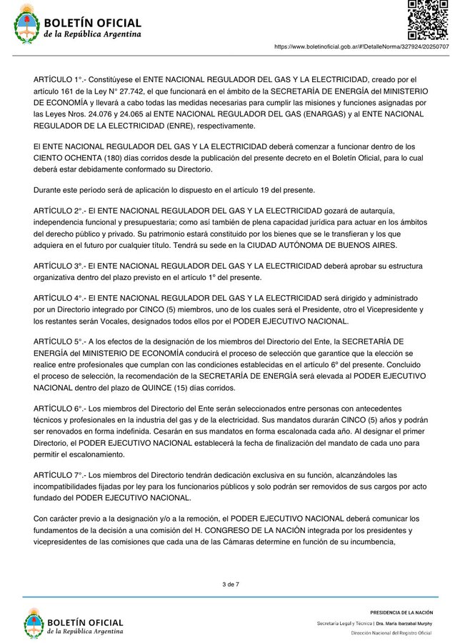 🚨⚡️ Argentina Overhauls Its Energy Sector 

Argentina has established the National Gas and Electricity Regulatory Entity, merging the roles of the National Electricity Regulatory Entity (ENRE) and the National Gas Regulatory Entity (Enargas) into a single regulatory body. 

This