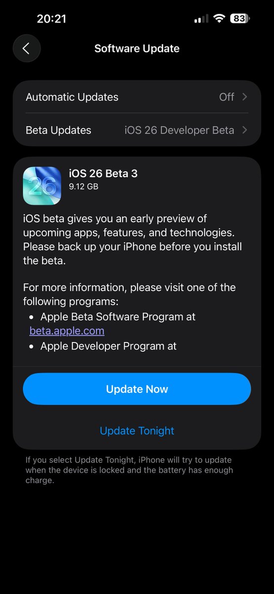 iSWUpdates's tweet image. iOS 26.0 Developer Beta 3 (23A5287g) has been released. #iOS26 #iOS26Beta3