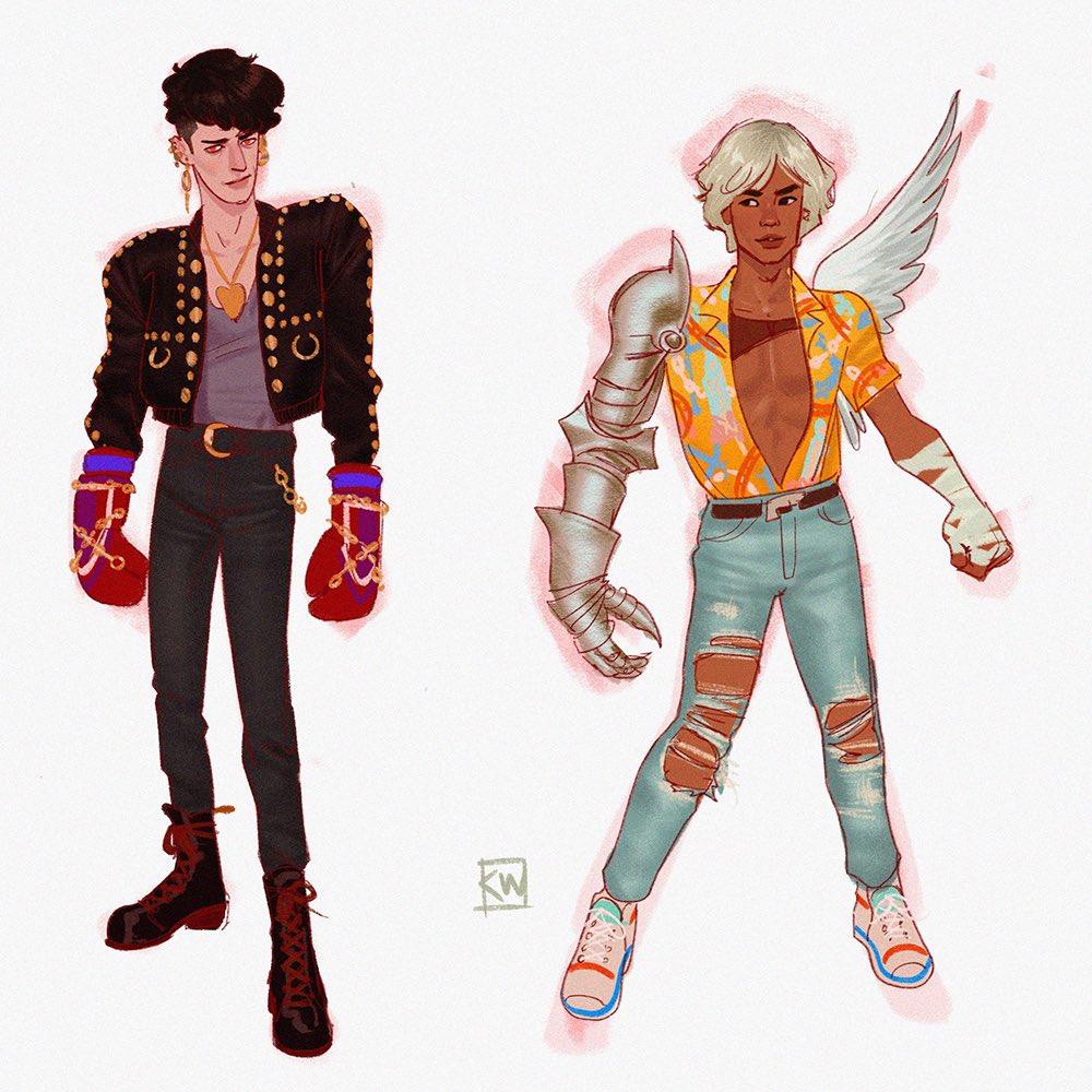 kevinwada's tweet image. Vincent and Luca, my OCs, aka Angel Baby and Devil Boy. I created them for my own fake fighting game called Pink Knuckles. Included: the unedited watercolor scan, color study, and original character designs of the boys. Hope to use these characters more this year!