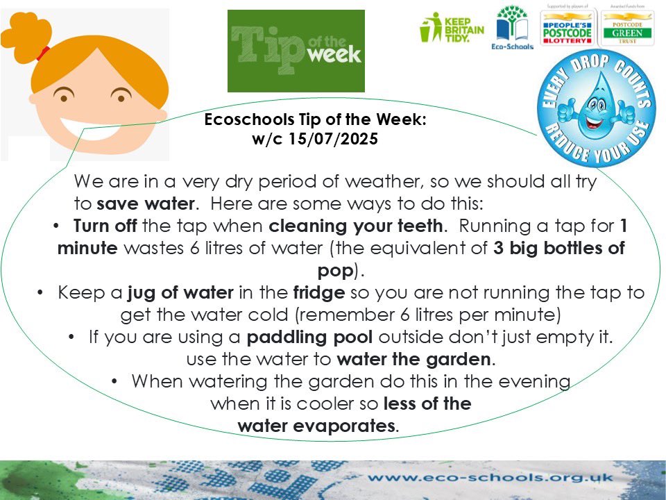 Eco-committee Tip of the Week: Save Water! <a href="/EcoSchools/">Eco-Schools England</a>