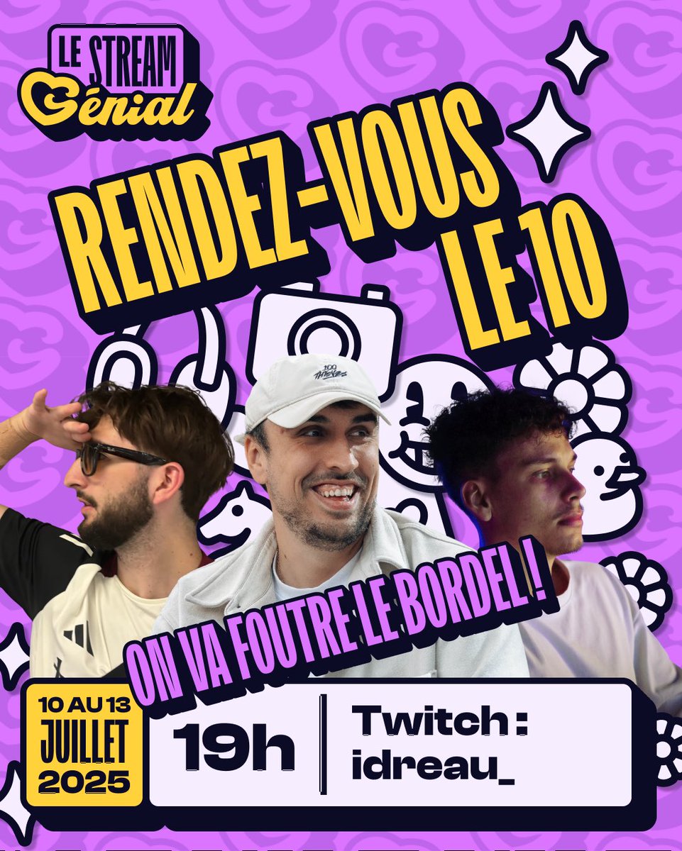 Sebastian Vettel Jr (@idreau_) on Twitter photo Je compte sur vous ce week-end pour exploser la cagnotte 💥
On vous prépare des dingueries <a href="/nesra_nsr/">Nesra</a> & <a href="/Chacalinho_/">Chacalinho</a> pour <a href="/UNICEF_france/">UNICEF France</a> 🏎️
4jours de live, pleins de challenges, beaucoup de conneries avec 40 streamers à Lyon !
Ça va être INCROYABLE 🤩 Je compte sur vous ce week-end pour exploser la cagnotte 💥
On vous prépare des dingueries <a href="/nesra_nsr/">Nesra</a> & <a href="/Chacalinho_/">Chacalinho</a> pour <a href="/UNICEF_france/">UNICEF France</a> 🏎️
4jours de live, pleins de challenges, beaucoup de conneries avec 40 streamers à Lyon !
Ça va être INCROYABLE 🤩