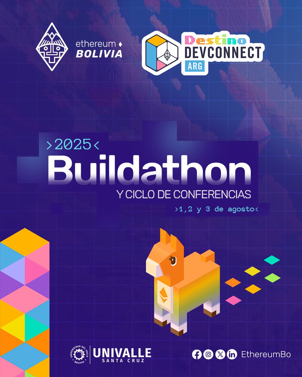 Ethereum Bolivia | Road to ETH Bolivia 2025 (@ethereumbo) on Twitter photo 💥 ¡Es oficial!
La Buildathon Ethereum Bolivia 2025 es ahora un evento destino de <a href="/EFDevconnect/">EF events</a> <a href="/EFDevcon/">Devconnect ARG</a> 🇧🇴🚀
🗓️ 1–3 de agosto
📍 Santa Cruz, Bolivia
🔗 devconnect.org/destino/eth-bo…
🛫 ¡Destino Devconnect!
#EthereumBolivia #Devconnect #Web3Latam #Buildathon2025 💥 ¡Es oficial!
La Buildathon Ethereum Bolivia 2025 es ahora un evento destino de <a href="/EFDevconnect/">EF events</a> <a href="/EFDevcon/">Devconnect ARG</a> 🇧🇴🚀
🗓️ 1–3 de agosto
📍 Santa Cruz, Bolivia
🔗 devconnect.org/destino/eth-bo…
🛫 ¡Destino Devconnect!
#EthereumBolivia #Devconnect #Web3Latam #Buildathon2025