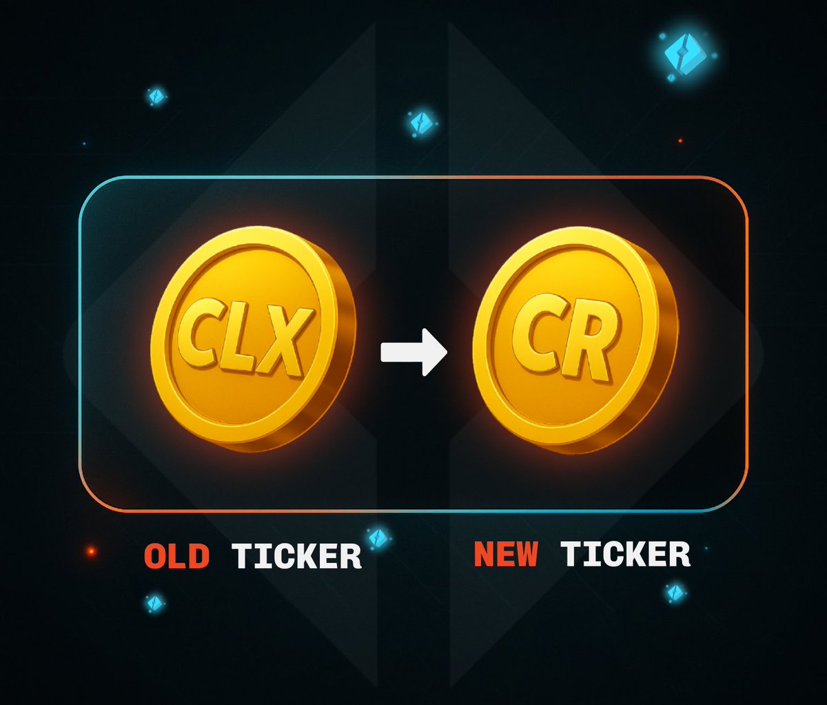 🚨 We’re updating our token ticker!

👉 CLX ➡️ CR

We’re making this change to ensure clarity and avoid confusion with unrelated projects.

More updates soon! ⏳