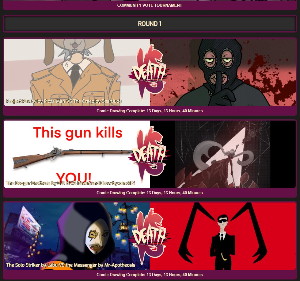 And so it begins... the first round of grizzled killers for THE CONTRACT death tournament have been matched and drawing time begins! Who do you think is the merc with the makin's of greatness? Check them out via the link! oculama.com/tournament/339…