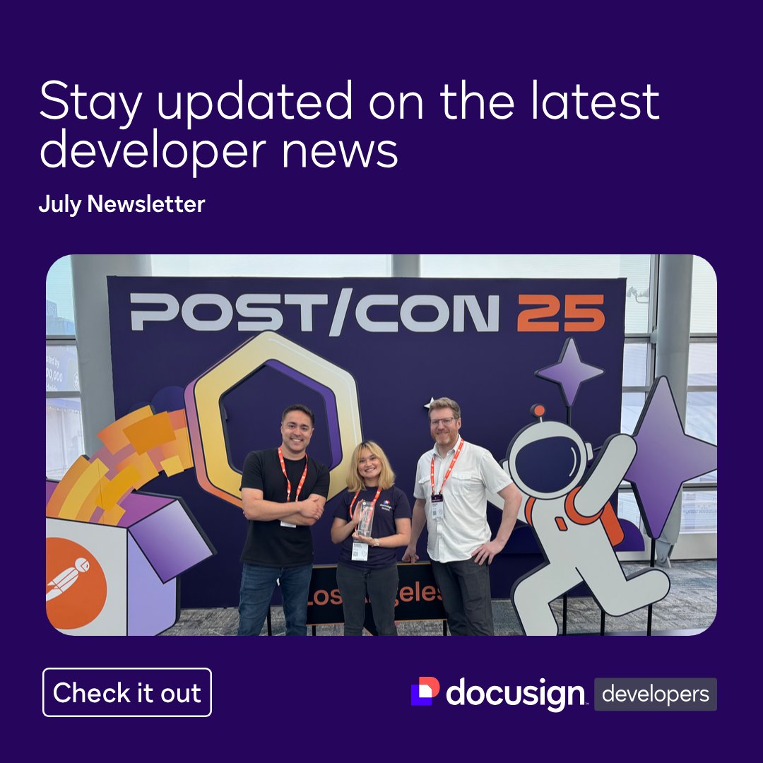 DocusignDevs's tweet image. Kicking off the week with fresh updates, #DocusignDevs! Your July updates have landed. 🛬
- Validate signer data with the Connected Fields API
- Automate complex billing with Stripe and Docusign
- Eliminate manual data entry with extension apps
- Simplify your UX with embedded…