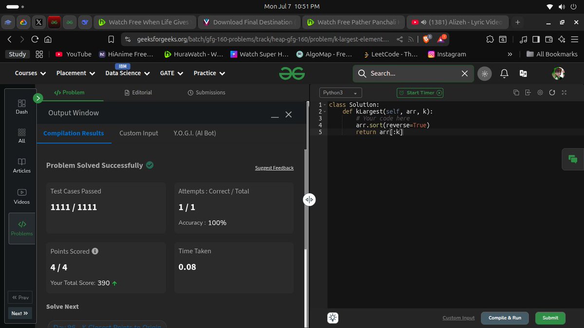 happycuzitsme's tweet photo. DAY 95 into 160 series in #DSA (#Python)  by geeksforgeeks #160DaysOfProblemSolving #GeeksForGeeks #DSAJourney #CodeEveryday #gfg160 #geekstreak2025  

Started with Heaps https://t.co/XVziaEqKDA