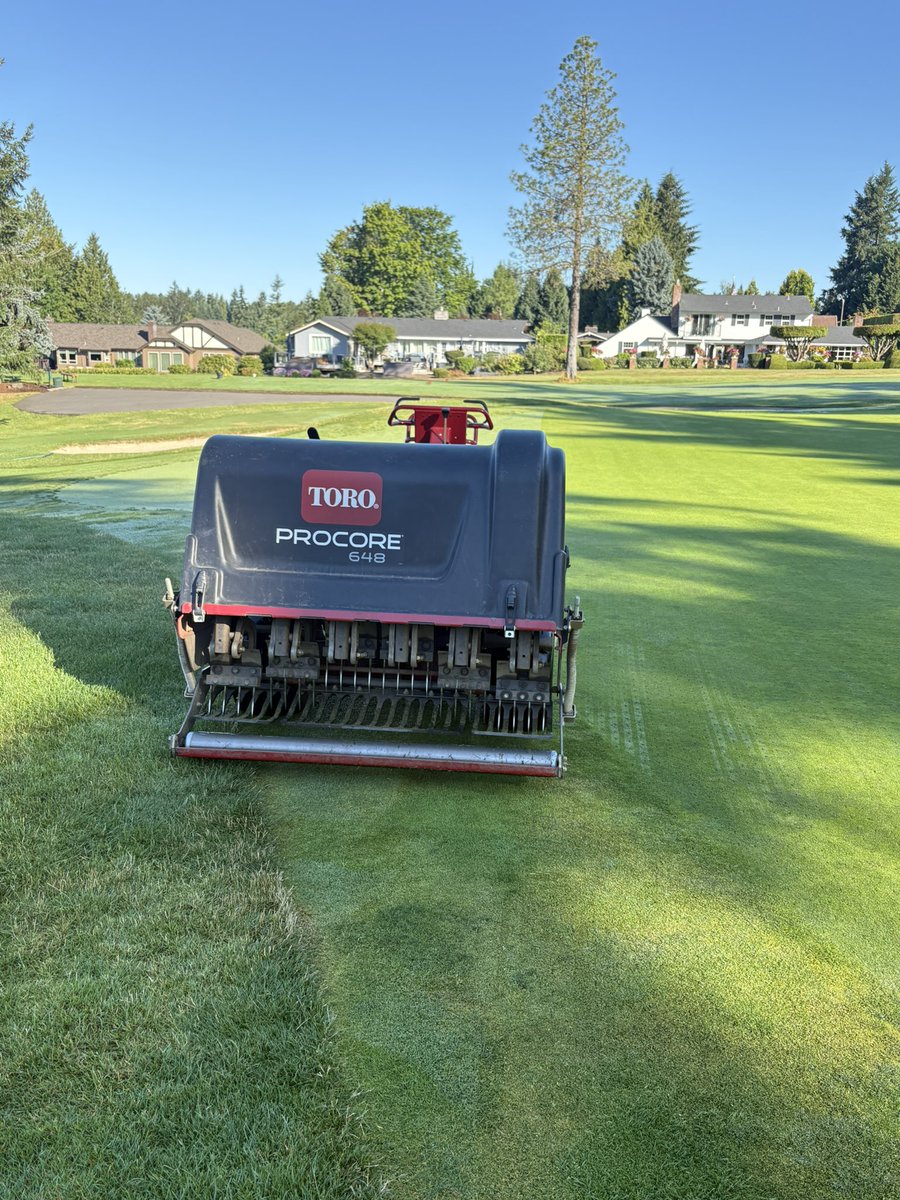 Pics or it didn’t happen! Greens vent with bayonets followed by a light topdress , brush, roll and blow, and then watered in