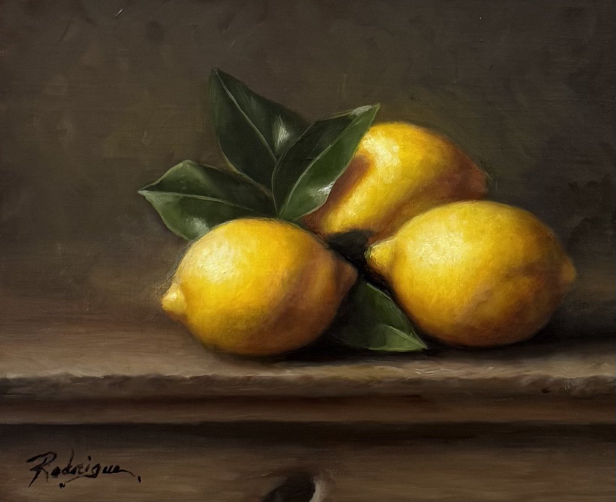 Here’s a little 8 x 10 lemon study I painted in oil recently.  It’s now hanging in my dining room.