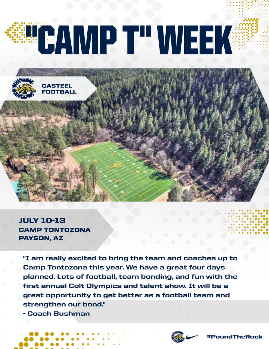 Casteel Football (@casteelfootball) on Twitter photo Coach <a href="/JoeBushman5/">Joe Bushman</a> is excited to head up north this week! See what he has to say as he leads the Colts on his first "Camp T" experience! #PoundTheRock
<a href="/CasteelAthletic/">Casteel Athletics</a> <a href="/CUSDAthletics/">CUSDAthletics</a> <a href="/CodyTCameron/">Cody Cameron</a> <a href="/AY_BILT/">American Youth - BILT</a> Coach <a href="/JoeBushman5/">Joe Bushman</a> is excited to head up north this week! See what he has to say as he leads the Colts on his first "Camp T" experience! #PoundTheRock
<a href="/CasteelAthletic/">Casteel Athletics</a> <a href="/CUSDAthletics/">CUSDAthletics</a> <a href="/CodyTCameron/">Cody Cameron</a> <a href="/AY_BILT/">American Youth - BILT</a>