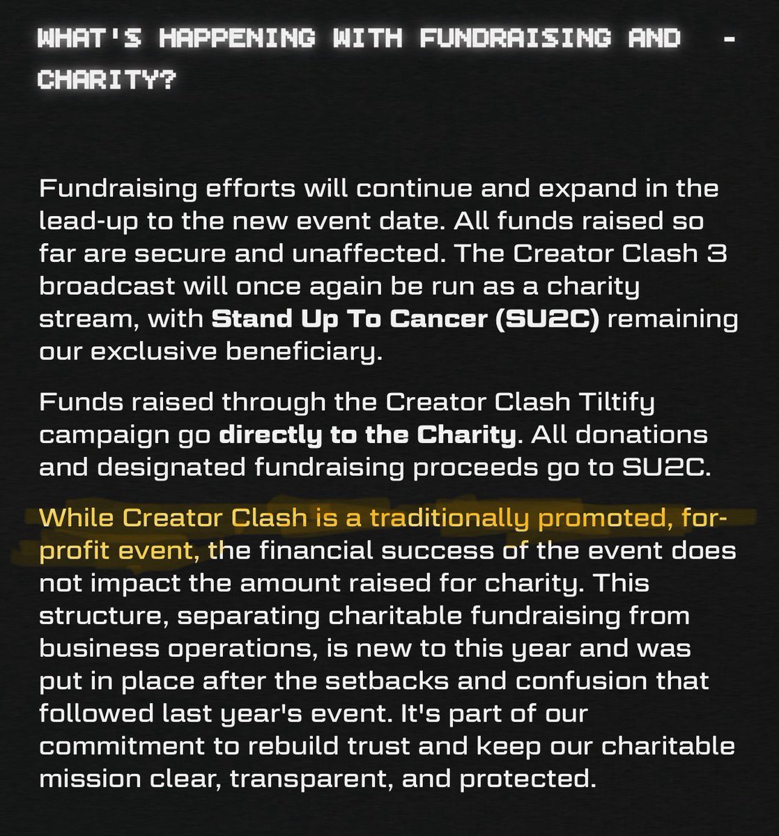 AnisaJohma's tweet photo. @iambisho @TheCreatorClash Not a charity event. They literally admitted as much on their own website. https://t.co/xhMT8kuJ90