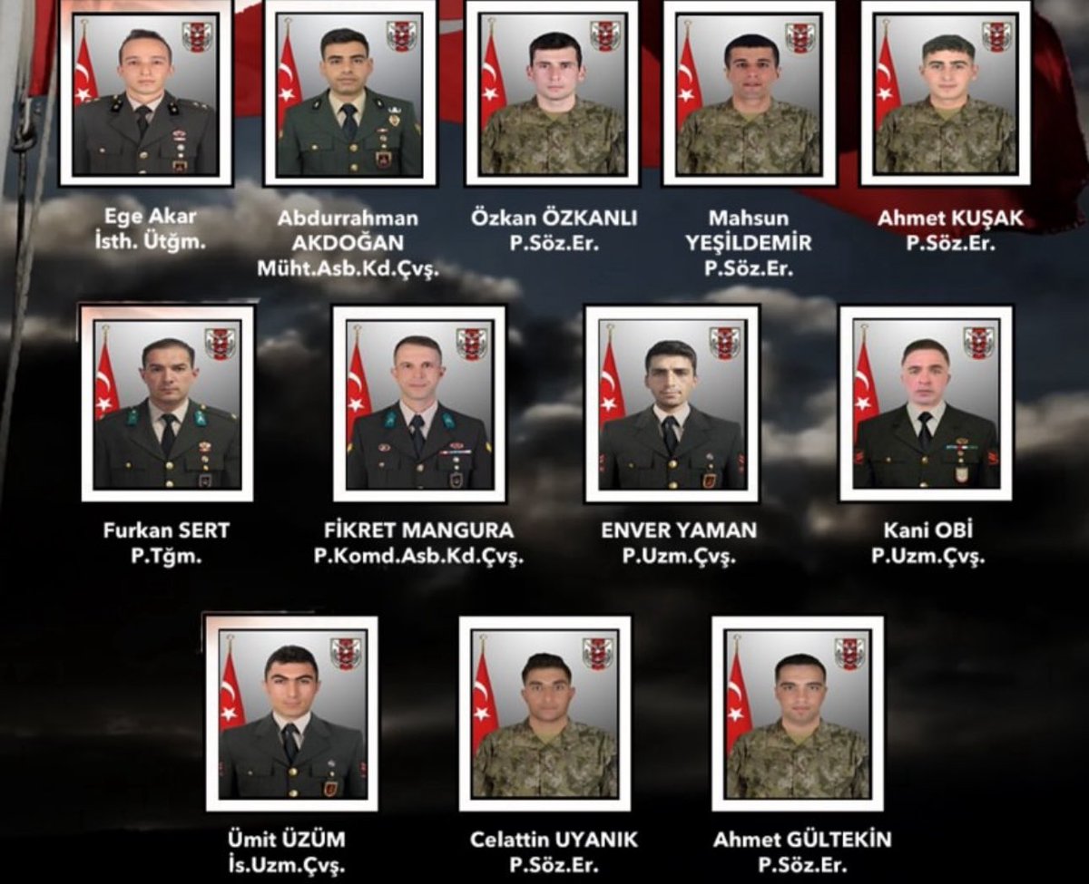 6 Temmuz 2025 tarihinde yürütülen operasyon sırasında şehit düşen kahraman Mehmetçiklerimize Allah’tan rahmet, kederli ailelerine, yakınlarına ve aziz milletimize başsağlığı diliyoruz.
Vatan uğruna canlarını feda eden tüm Şehitlerimizi minnet ve rahmetle anıyoruz.