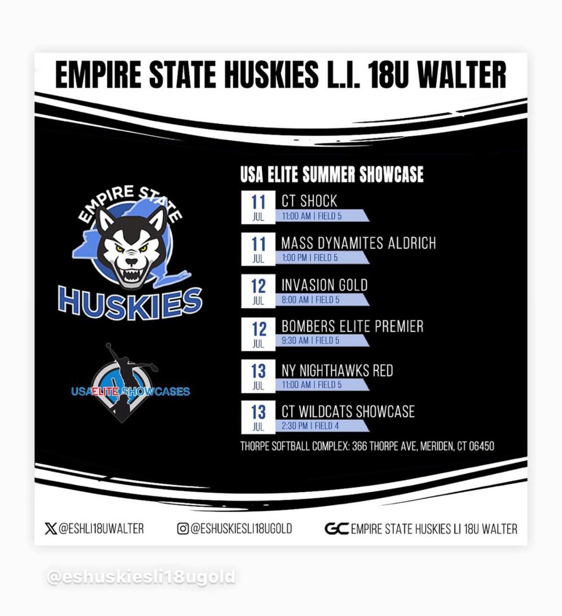 JacklynDP32's tweet photo. Heading to the USA Elite Summer Showcase this weekend in Meriden, CT. Our team schedule is posted below 💙🤍
@WestConnSB 
@coachkate_sc 
@VilleSoftball 
@CortlandSB 
@hartwickSB 
@ecsuathletics https://t.co/k4GQYmdFJL