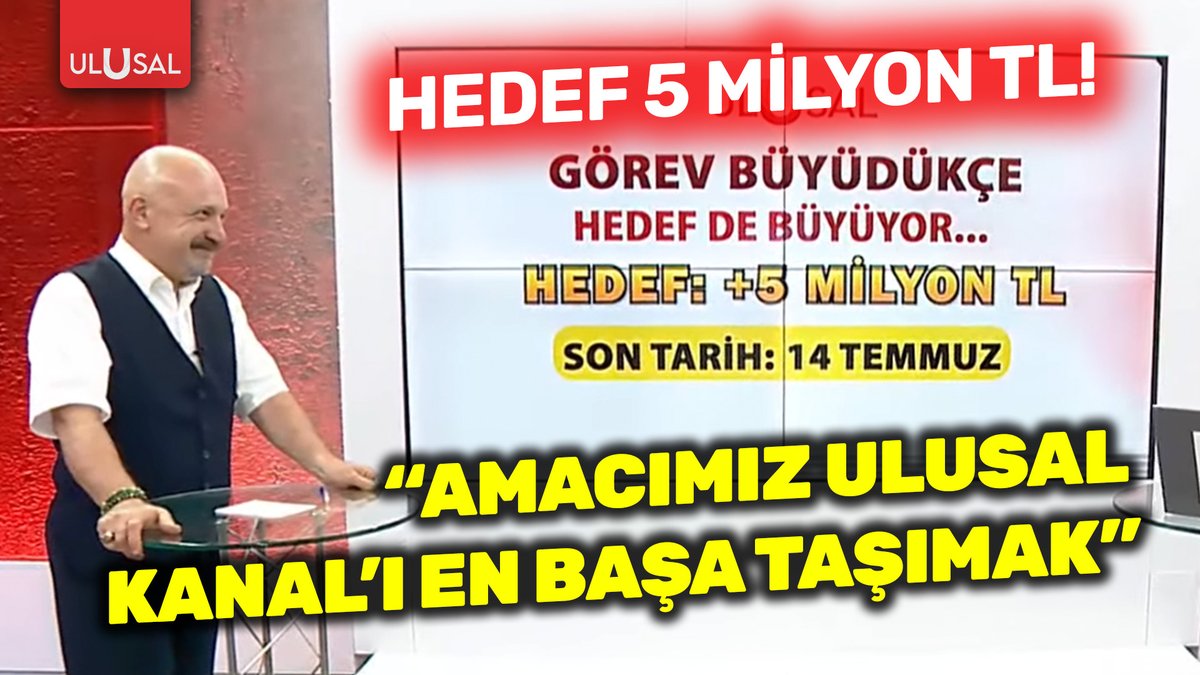 💢GÖREV BÜYÜDÜKÇE HEDEF DE BÜYÜYOR! 
💢HEDEF 5 MİLYON TL! Son gün 14 Temmuz!

Ulusal Kanal Genel Yayın Yönetmeni Ekrem Ataer (<a href="/ekremataer/">Ekrem Ataer</a>):

"Amacımız Ulusal Kanal'ı en başa taşımak!"

🔴youtu.be/WiVSMlLM00U