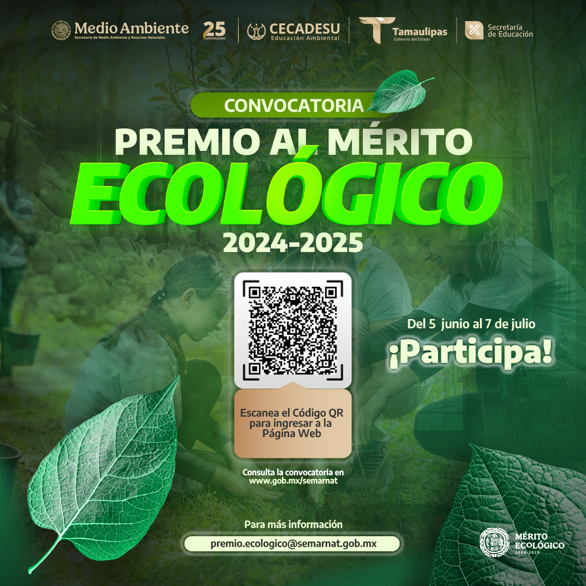 La Secretaría de Medio Ambiente y Recursos Naturales SEMARNAT convoca al Premio al Mérito Ecológico 2024-2025, con el propósito de otorgar el reconocimiento a personas, instituciones, organizaciones públicas y privadas,