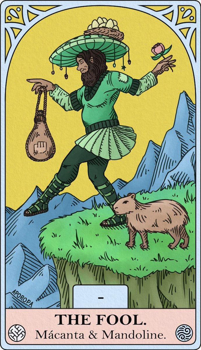 Mácanta, the Fool.

According to the myth, Macánta is the god of music and fine arts, but also of revelry and debauchery.
He is usually accompanied by his faithful friend, a capybara named Mandoline.

#worldbuilding #kodeiwa