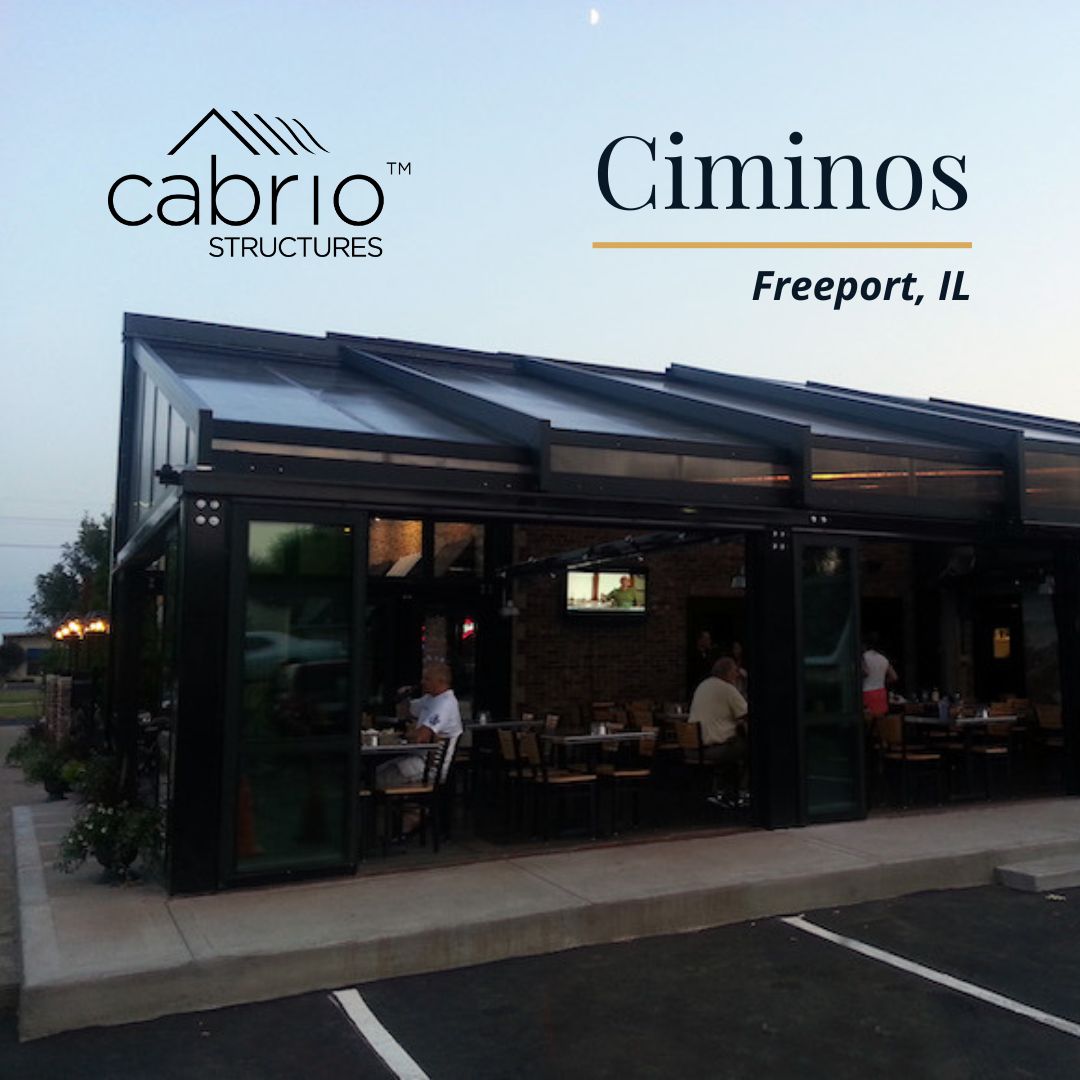 CabrioStructure's tweet image. Dinner under the sky—no weather worries required. Ciminos in Freeport, IL transformed their patio with a CabrioFlex system, offering guests an open-air dining experience with year-round comfort and charm.

#CabrioStructures #CabrioFlex #RestaurantPatio #FreeportIL #OpenAirDining