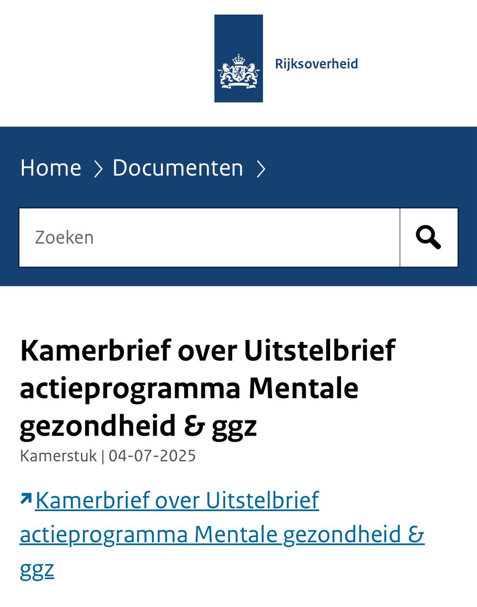 Lisawesterveld's tweet image. In het voorjaar kondigde het kabinet “stevige keuzes” aan om de enorme problemen in de GGZ aan te pakken. Met maatregelen om de marktwerking in te dammen en wachtlijsten te verkorten.
Maar op de allereerste dag van het reces…
een uitstelbrief.
rijksoverheid.nl/documenten/kam…