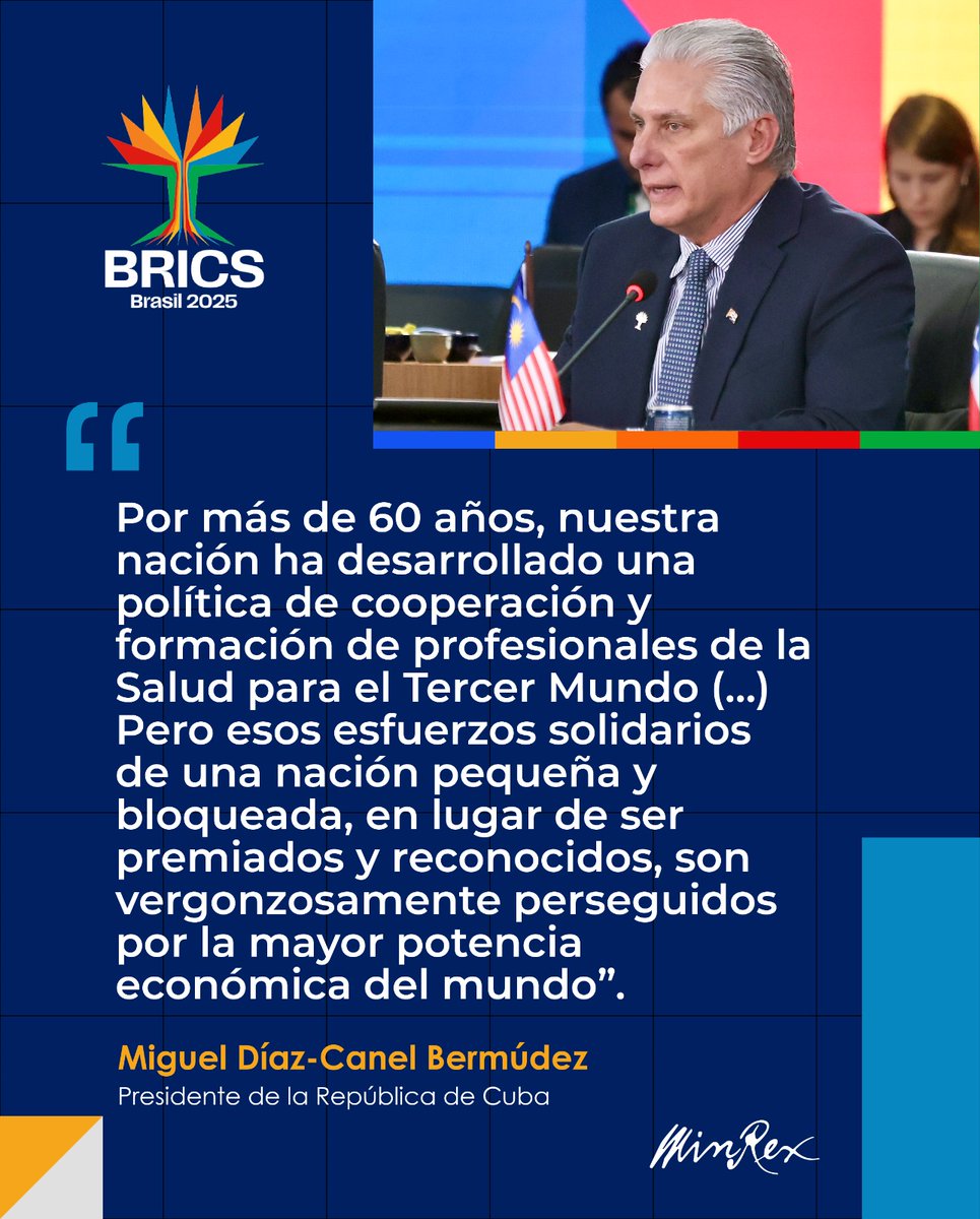 Anayansi Rodríguez Camejo (@anayansircamejo) on Twitter photo 🇨🇺| Fragmentos de la intervención del presidente de #Cuba, <a href="/DiazCanelB/">Miguel Díaz-Canel Bermúdez</a>, en la sesión “Medio Ambiente, COP 30º y Salud Global” de la XVII Cumbre de los BRICS, que tiene lugar en Río de Janeiro, #Brasil 🇧🇷. 🇨🇺| Fragmentos de la intervención del presidente de #Cuba, <a href="/DiazCanelB/">Miguel Díaz-Canel Bermúdez</a>, en la sesión “Medio Ambiente, COP 30º y Salud Global” de la XVII Cumbre de los BRICS, que tiene lugar en Río de Janeiro, #Brasil 🇧🇷.