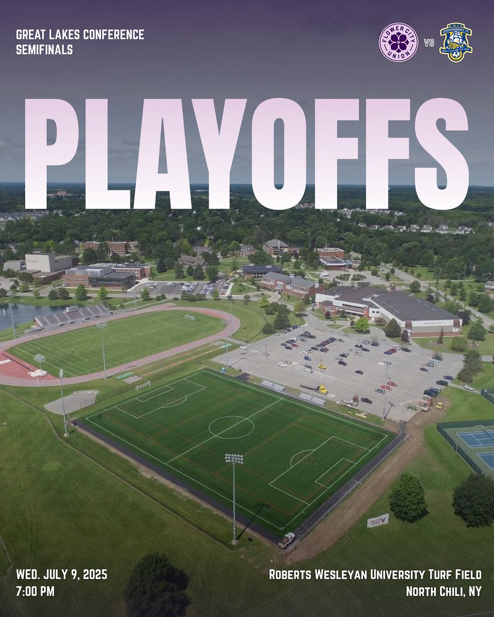 Due to a scheduling conflict at our home stadium, Wednesday’s home playoff match vs Erie Commodores FC will be played at Roberts Wesleyan University! Tickets are on sale now at tickets.flowercityunion.com. Tickets are limited so get yours before it sells out!🌸