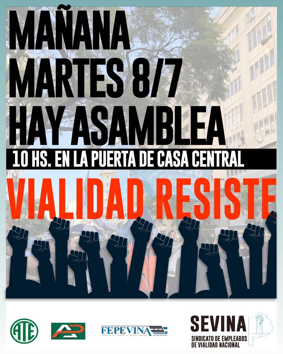📣 MAÑANA 10:00h todxs en la puerta de Casa Central. 

✊A seguir luchando en defensa de VIALIDAD NACIONAL!