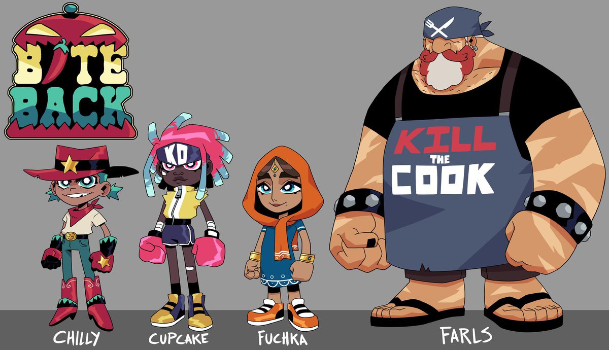 wolfsvile's tweet image. I wanted to re-do some designs for an old idea, it’s about a post apocalyptic world where food mutated into monsters, and there’s an organization of cooks that hunt them to gather ingredients and feed survivors
