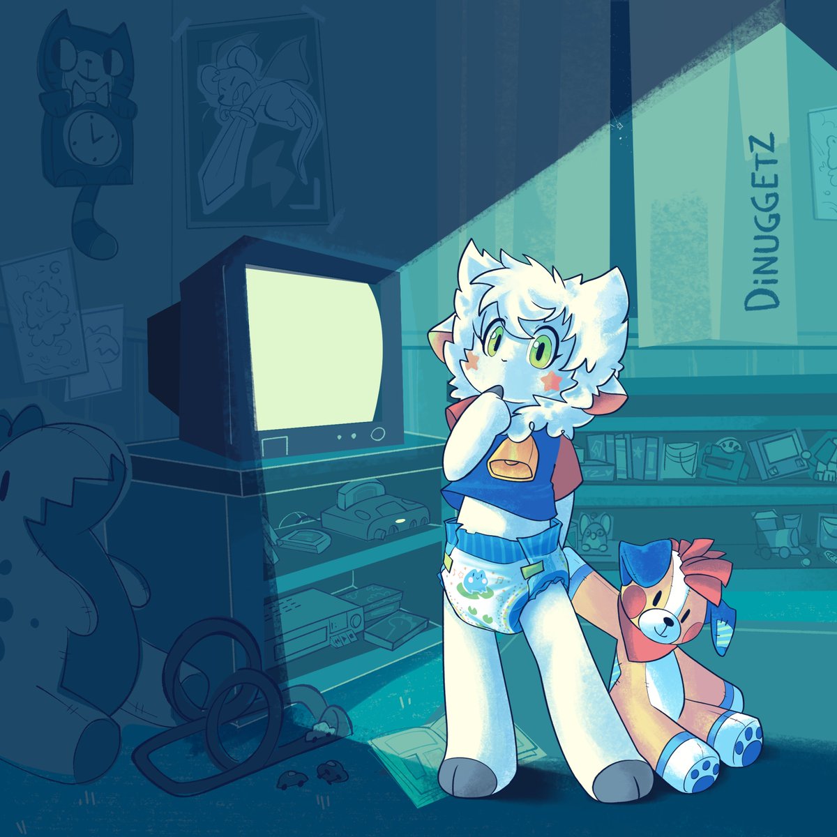 Hi! I’m Moumoku. I’m a new artist in town!
I create regression art to help others return to simpler, happier times.
This is my magical helper, Nuggetz the rag-dog. If you enjoy kidcore, cute characters, n age regression art, this is the right place to follow me.
#agere #babyfur