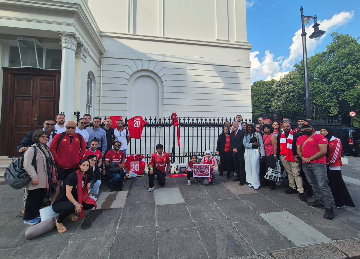 James Pearce (@jamespearcelfc) on Twitter photo Tributes paid to Diogo Jota from <a href="/LFCLondon/">OLSC London Branch</a> at the Embassy of Portugal this evening. Tributes paid to Diogo Jota from <a href="/LFCLondon/">OLSC London Branch</a> at the Embassy of Portugal this evening.