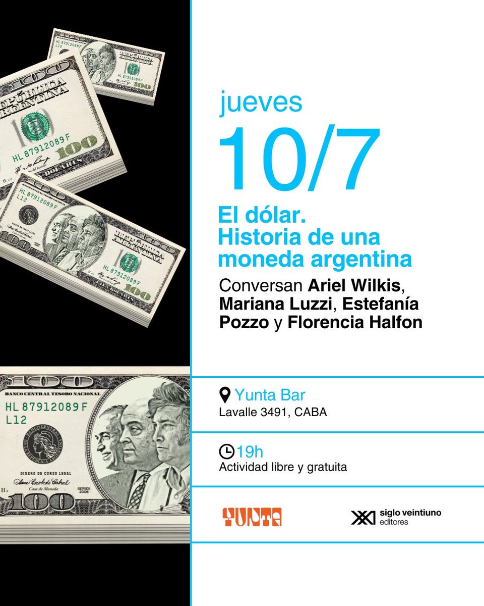 Mariana Luzzi 💚 (@luzzimariana) on Twitter photo A lo largo de de 70 años, el dólar pasó de preocupar a unos pocos a interesar a toda la sociedad.
Desde el 83 para acá, se volvió además una de las claves de la vida política argentina.
De eso conversamos este jueves con las muy muy genias de <a href="/FlorHalfon/">Flor Halfon Laksman</a> y <a href="/estipozzo/">💚 Estefanía Pozzo</a>
Vengan! A lo largo de de 70 años, el dólar pasó de preocupar a unos pocos a interesar a toda la sociedad.
Desde el 83 para acá, se volvió además una de las claves de la vida política argentina.
De eso conversamos este jueves con las muy muy genias de <a href="/FlorHalfon/">Flor Halfon Laksman</a> y <a href="/estipozzo/">💚 Estefanía Pozzo</a>
Vengan!